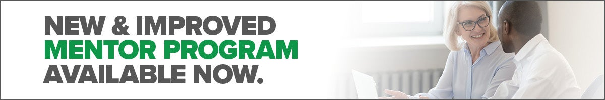 New and Improved Mentor Program. Two MGMA members in discussion.